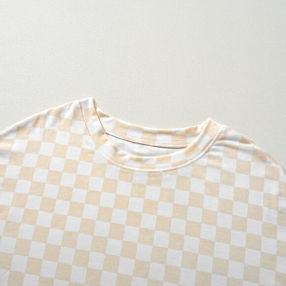 Beige Checkered Print Long Sleeve Top and Pants Lounge Set - Picture 13 of 13